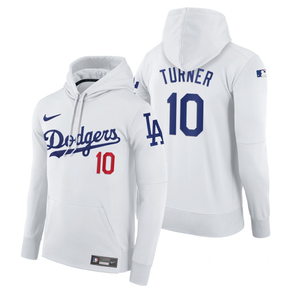 Men Los Angeles Dodgers #10 Turner white home hoodie 2021 MLB Nike Jerseys->los angeles dodgers->MLB Jersey